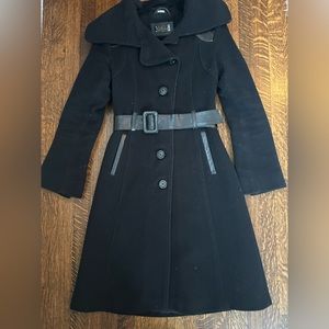 Mackage Black Wool Blend Jacket with Leather Details